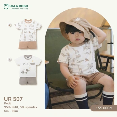 Cộc tay hoạ tiết đáng yêu cho bé trai và bé gái 6,5-16kg UalaRogo UR series giá ưu đãi 155k