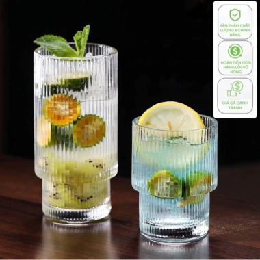 Cốc thủy tinh 2 tầng sọc Ngấn – Uống sinh tố, cafe xinh, decor bàn tiệc – Chỉ 17.000 VND