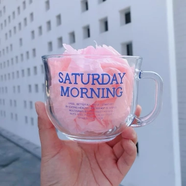 Cốc thủy tinh 480ml quai lớn decor chữ in Hàn Quốc – Ăn sáng ngũ cốc yến mạch, giá 55.000₫ 4