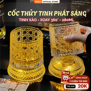 Cốc thủy tinh MIKA phát sáng xoay 360° kèm đế sáng – Thiết kế đẹp lạ, chỉ 109k