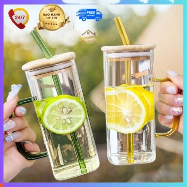 Cốc thủy tinh vuông cao cấp, quai nắp gỗ chịu nhiệt – Giá chỉ 51.450₫ (giá gốc 62.255₫)