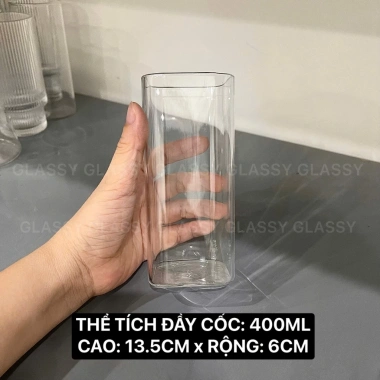 Cốc thủy tinh vuông trơn mỏng chịu nhiệt 250ml‑520ml – Giá giảm còn 27.000₫