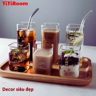 Cốc thủy tinh vuông trong suốt chịu nhiệt cao, thích hợp cho cà phê & sinh tố 7