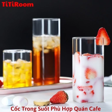 Cốc thủy tinh vuông trong suốt chịu nhiệt cao, thích hợp cho cà phê & sinh tố 8