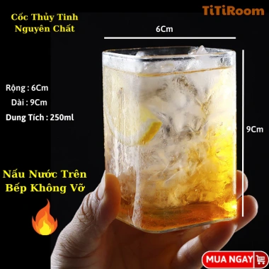 Cốc thủy tinh vuông trong suốt chịu nhiệt cao, thích hợp cho cà phê & sinh tố 10