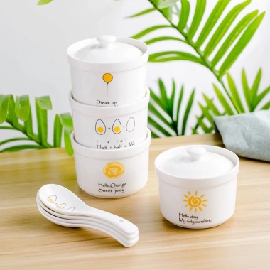 Cốc và Bát Sứ Nắp Đậy Đa Năng - Nấu Cháo, Chưng Yến, Hấp Trứng trong Nồi Cơm Điện, Giá 69.000₫