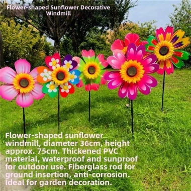 Cối Xay Gió Hướng Dương CORSAKI - Pinwheel PVC 36cm, Cọc Đứng Bãi Cỏ, Trang Trí Tiệc Ngoài Trời, Giá 70.400₫