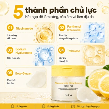 Cokki Toner Pad 65 miếng Niacinamide - Da đều màu, sáng mịn, an toàn cho mọi loại da - Giá 145.000đ