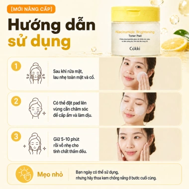 Cokki Toner Pad 65 miếng Niacinamide - Da đều màu, sáng mịn, an toàn cho mọi loại da - Giá 145.000đ