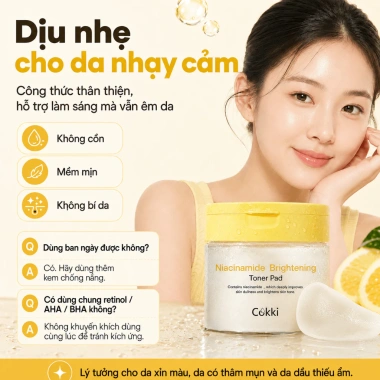 Cokki Toner Pad 65 miếng Niacinamide - Da đều màu, sáng mịn, an toàn cho mọi loại da - Giá 145.000đ