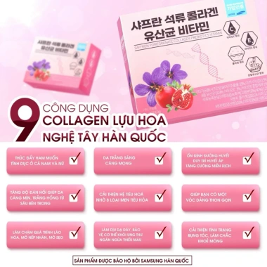 Collagen Lựu Đỏ Nhuỵ Hoa Nghệ Tây Saffron Hàn Quốc - Dưỡng da trẻ trung, giảm nếp nhăn, giá ưu đãi 55.000₫
