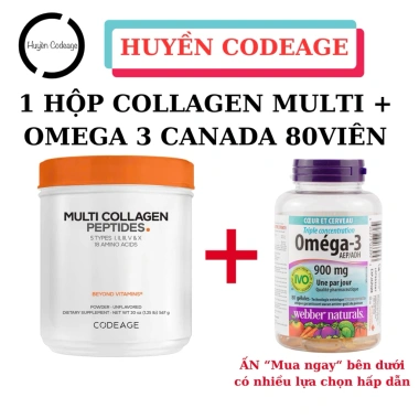 Collagen Multi Thủy Phân 567g + Omega 3 Canada 80 viên - Giảm Giá 1,7 Triệu, Dưỡng Da tim