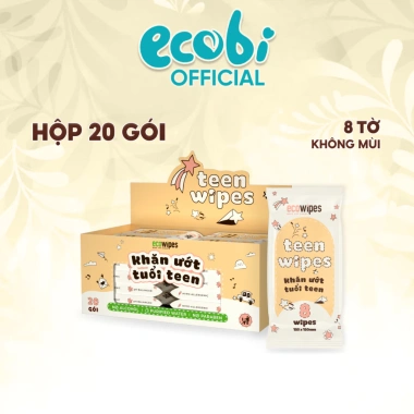 Combo 02 hộp 40 gói Khăn ướt mini Teen Wipes 8 tờ không mùi gọn bỏ túi giá ưu đãi 29.000₫