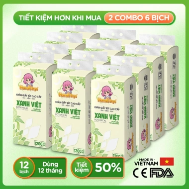 Combo 06 Bịch Giấy Vệ Sinh Treo Tường Xanh Việt, Khăn Giấy Rút Đa Năng 1.200 tờ 4 lớp Hannah Seyo - 129k
