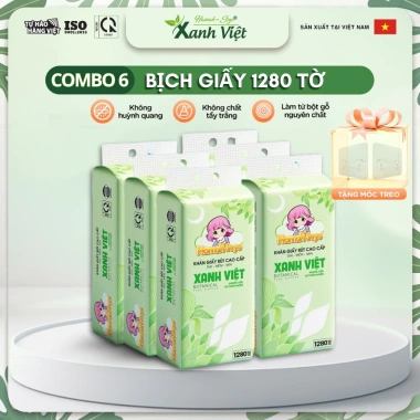 Combo 06 bịch khăn giấy rút 1.280 tờ Xanh Việt Hannah 4 lớp dai mềm mịn - Đa năng, giảm còn 150.000 VND 2