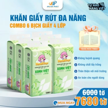 Combo 06 Bịch Khăn Giấy Rút 1.280 Tờ Xanh Việt Hannah 4 Lớp Mềm Mịn Giá 150.000 VND 2