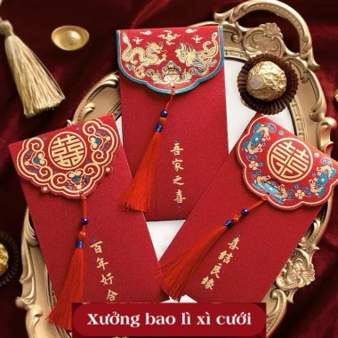 Combo 10-20 bao lì xì đám cưới - Lì xì bưng quả, hỷ màu đỏ, giá chỉ 19.000đ