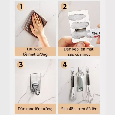 Combo 10-5 Móc Dán Tường Inox 304 Siêu Dính Chịu Lực Đa Năng Bám Vững 3kg