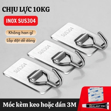 Combo 10-5 Móc Dán Tường Inox 304 Siêu Dính Chịu Lực Đa Năng Bám Vững 3kg