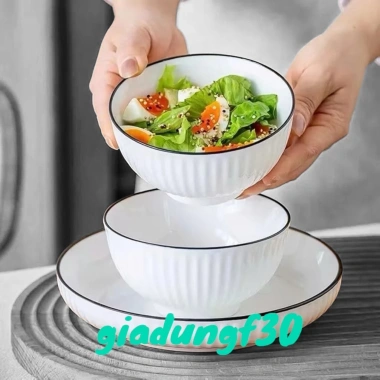 Combo 10 Bát Ăn Cơm Sứ Trắng Viền Đen, Chống Trượt, Men Bóng Dày, 330ml, Giá chỉ 55.000 VND 5 Combo 10 Bát Ăn Cơm Sứ Trắng Viền Đen, Chống Trượt, Men Bóng Dày, 330ml, Giá chỉ 55.000 VND 5