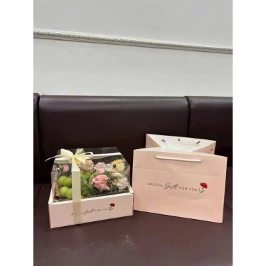 Combo 10 bộ Khay và Túi Giấy Vuông Nắp Mica Trong Suốt - Hộp Đựng Hoa Quả, Trái Cây 27x27cm Giá 280,000₫