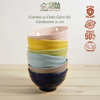 Combo 10 Chén Gốm Sứ Cerahome 12cm Men Bóng, Chén Lò Vi Sóng Nhiều Màu Đẹp Độc Đáo, Trang Trí Hiện Đại, Giá Ưu Đãi 239k