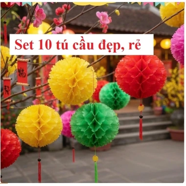 Combo 10 Đèn lồng tú cầu nhựa đẹp chống nước - Trang trí Tết, nhà cửa - 45.000₫
