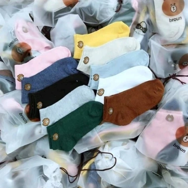 Combo 10 đôi tất nữ cổ ngắn hình gấu kute, giá chỉ 32.000đ, kèm túi rút tiện lợi 3