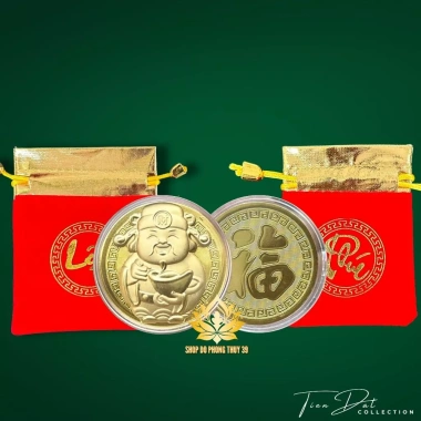 Combo 10 Đồng Xu Lá Vàng Ông Thần Tài - Thỏi Vàng, Quà Lì Xì Tết, Giá Sỉ 80.000đ