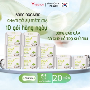 Combo 10 gói băng vệ sinh Yeonchi Organic 16 miếng kháng khuẩn thấm hút tốt 75.000 VND