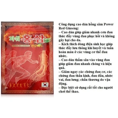 Combo 10 Gói Cao Dán Hồng Sâm Hàn Quốc Giảm Đau Đỏ Power 20 Miếng 245k