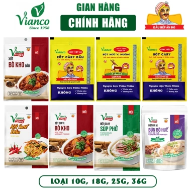 Combo 10 gói gia vị uớp thịt - Bò Kho, Phở, Bún Bò, Cà Ri, Ngũ Vị Hương Vianco - Chỉ 55.000đ
