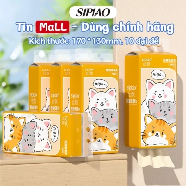 Combo 10 Gói Khăn Giấy Mini Mèo SIPIAO 250 Tờ 4 Lớp Cao Cấp - Giá ưu đãi 139.000 VND