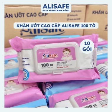Combo 10 gói Khăn Giấy Uớt Alisafe 100 tờ - An toàn da, tiện lợi du lịch, giá 125.000