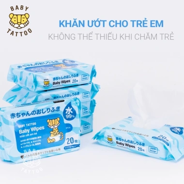 Combo 10 Gói Khăn Giấy Ướt BABY TATTOO Không Mùi - 20 miếng, Giá Ưu Đãi 200k