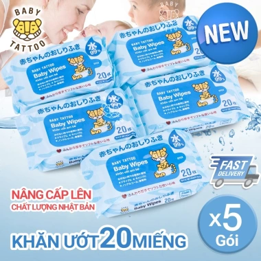 Combo 10 Gói Khăn Giấy Ướt BABY TATTOO Không Mùi - 20 miếng, Giá Ưu Đãi 200k
