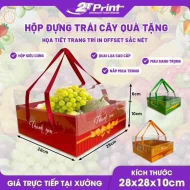 Combo 10 Hộp Mica Đựng Hoa Quả Trái Cây, Quai Xách Lụa Họa Tiết Cao Cấp - 145.000 VND