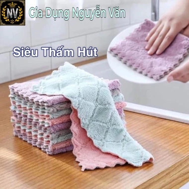 Combo 10 Khăn Lau Bếp 2 Mặt Đa Năng Siêu Thấm Hút Lau tay, bát đĩa, giá 9.800 VNĐ