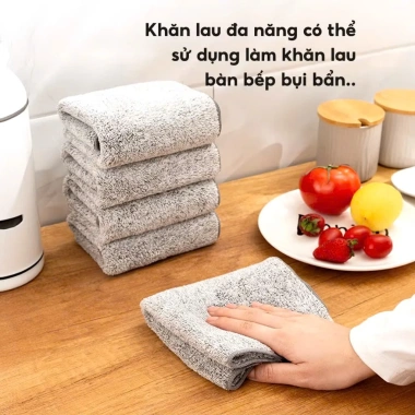 Combo 10 Khăn Lau Vuông Mềm Mịn, Thấm Hút Tốt, 2 Mặt Than Tre Đa Năng Lau Sạch