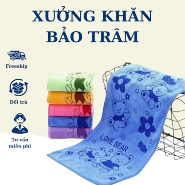 Combo 10 khăn microfiber 35x75 in hình, thấm hút nhanh, không rụng lông, 120k