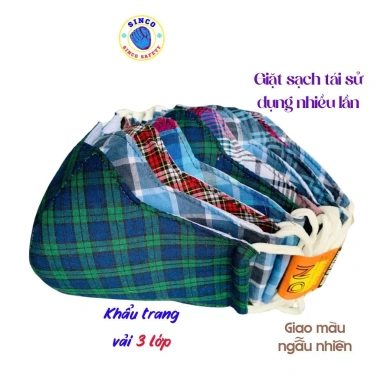 Combo 10 khẩu trang 3 lớp kẻ caro SINCO SAFETY Chống bụi, thoáng khí, 13.000₫