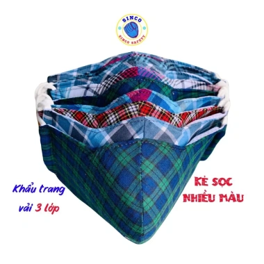Combo 10 khẩu trang 3 lớp kẻ caro SINCO SAFETY Chống bụi, thoáng khí, 13.000₫