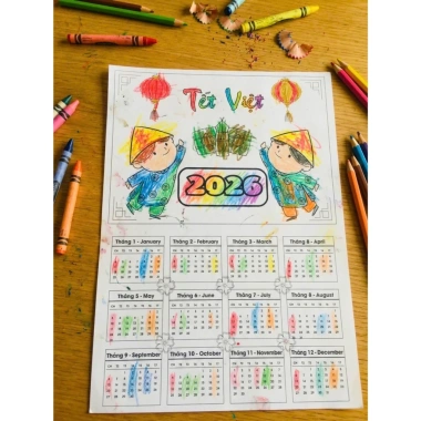 Combo 10 Lịch tô màu A3 Giấy cứng - Tự tô, tự dán, trang trí Tết 45.000đ