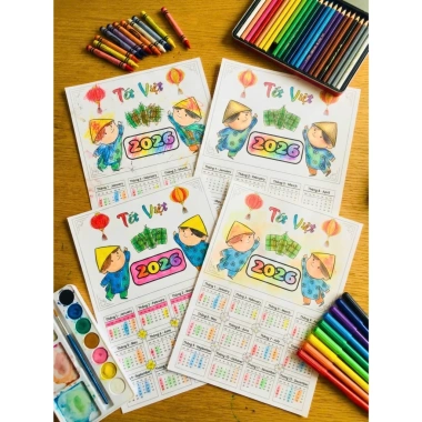 Combo 10 Lịch tô màu A3 Giấy cứng - Tự tô, tự dán, trang trí Tết 45.000đ