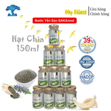 Combo 10 lọ Tổ Yến 39% yến tươi + Hạt Chia Sakanest 150ml không hộp - Tăng sức đề kháng