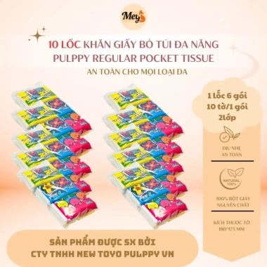 Combo 10 Lốc Khăn Giấy Bỏ Túi Pulppy Hương Trái Cây 1 Lốc 6 Gói Nhỏ Gọn, Mềm, Siêu Thấm Hút, Giá 60.000₫