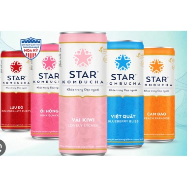 Combo 10 lon Star Kombucha 250ml 6 vị cam đào, vải kiwi, ổi hồng, dâu tây, lưu đỏ, atiso đỏ - Giá 399.000₫