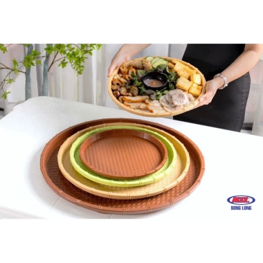Combo 10 mẹt bún giả mây tre đan đa size 28-34-42-52cm - đựng bún, đậu, đồ ăn vặt, mẹt gà - Nhựa Song Long