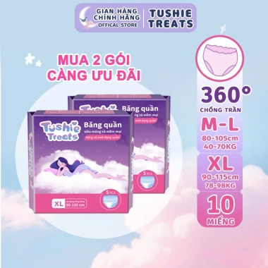 Combo 10 miếng băng vệ sinh quần Tushie Treats M-2XL mềm mịn không cộm không lộ viền Combo 10 miếng băng vệ sinh quần Tushie Treats M-2XL mềm mịn không cộm không lộ viền