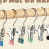 Combo 10 móc kẹp đa năng thép không gỉ, đầu bọc silicon chống tuột, treo quần áo